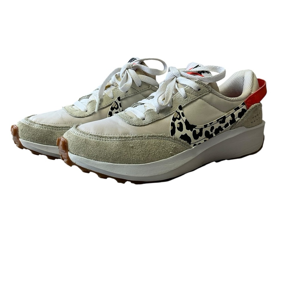 Nike Waffle Debut SE Leopard Swoosh | Women’s Sneakers Size 8| White Beige Gum